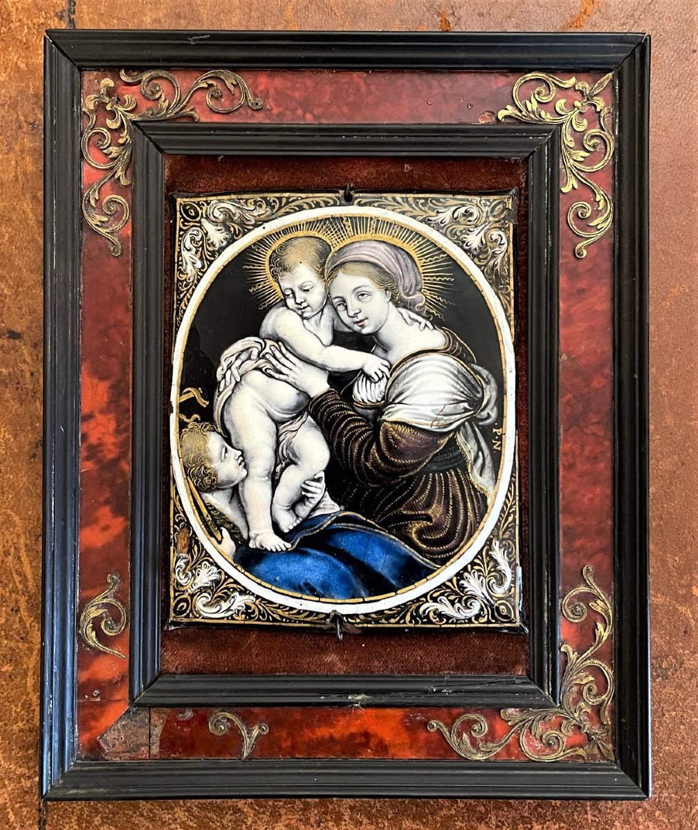 Virgin And Child, Email Limoges 17th Signed