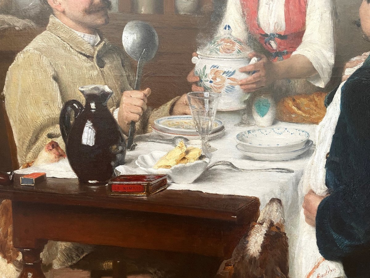 Le souper aprés la chasse, tableau signé A.Gaudefroy-photo-1