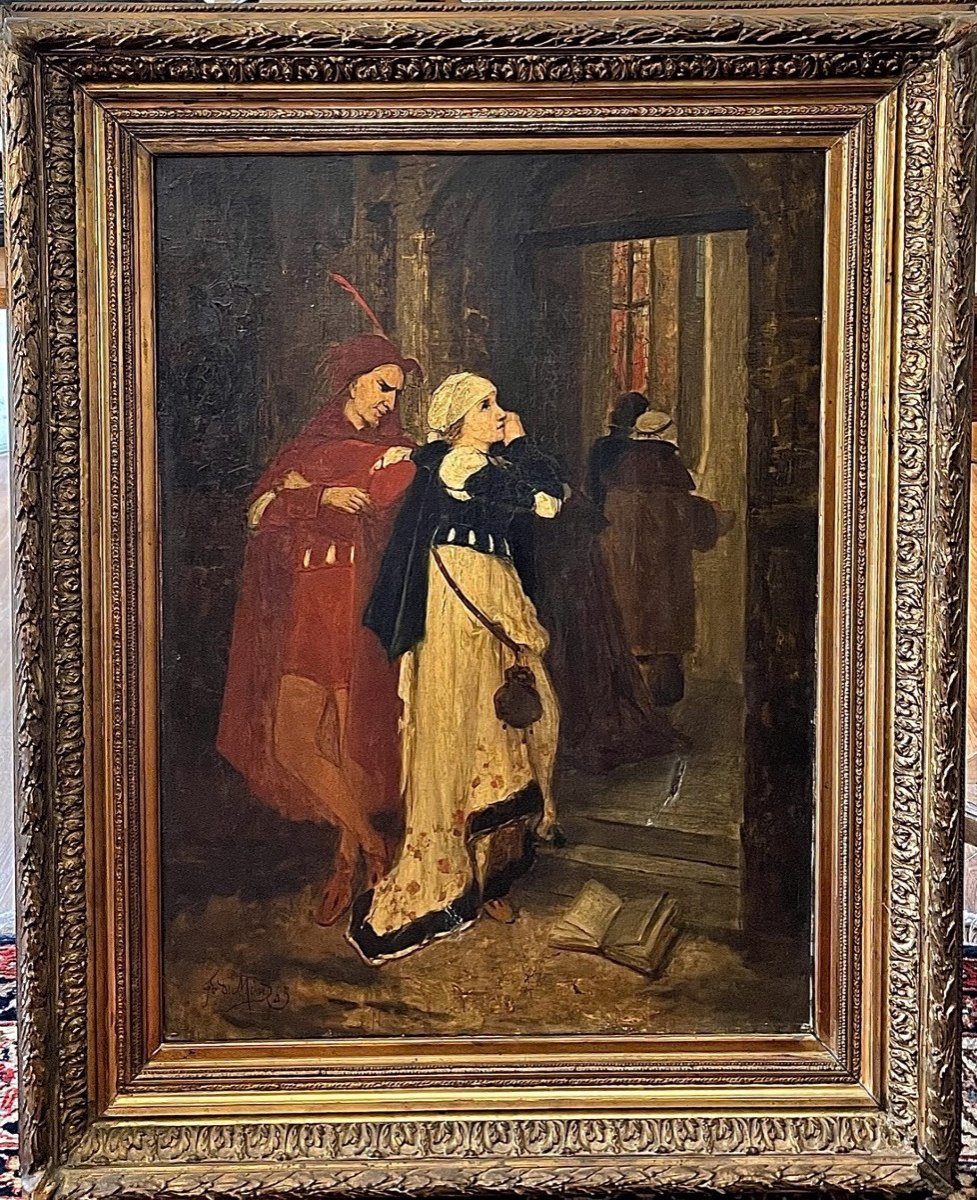 Faust And Marguerite Table Signed And Dated 1885, American Painting