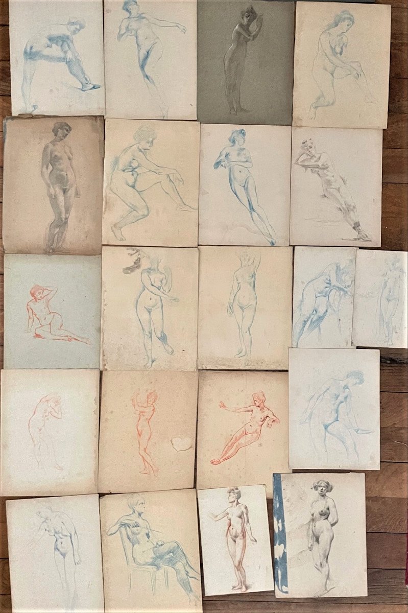 Set Of Drawings, Nude Women, Around 1900-photo-2