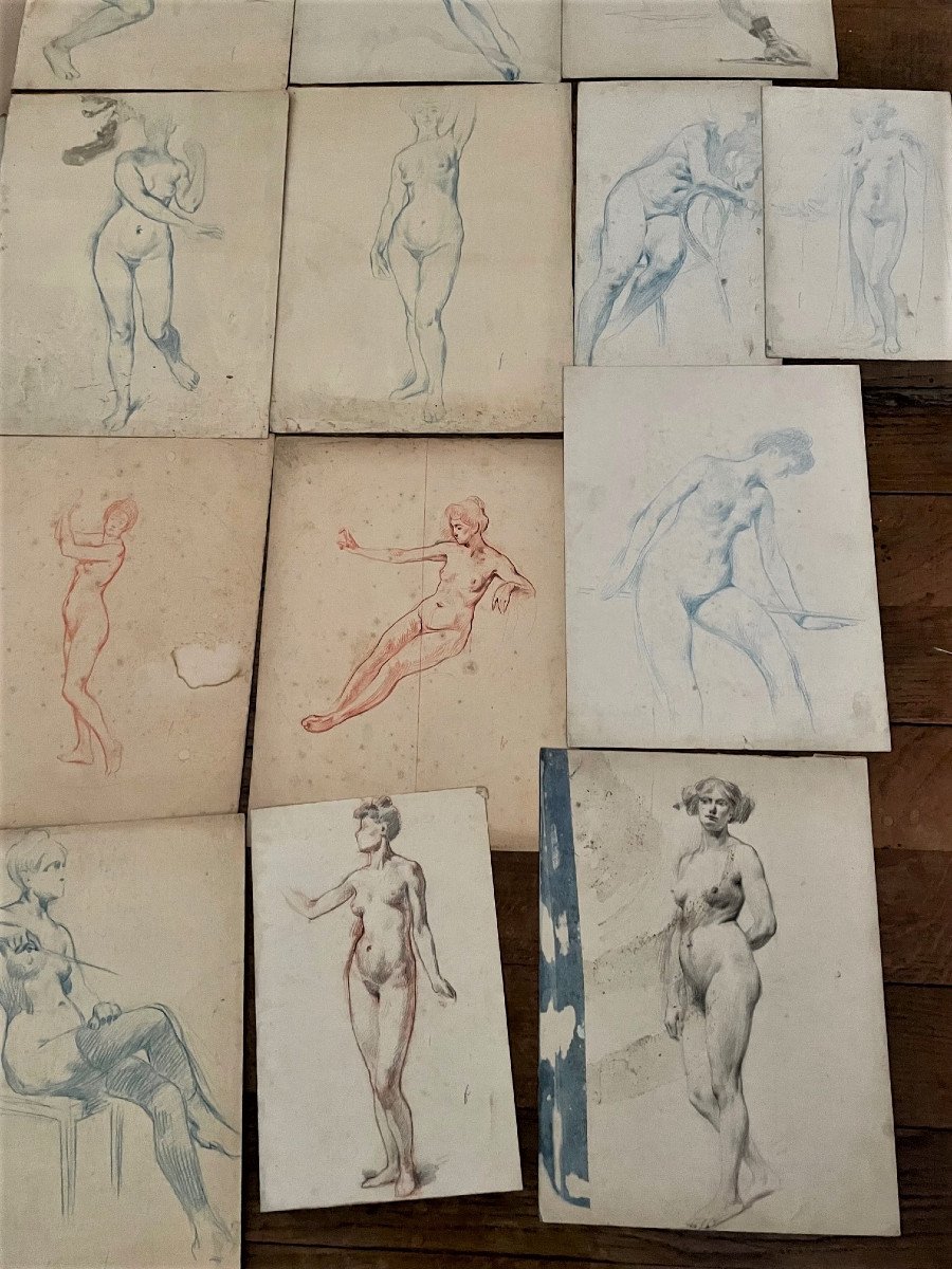 Set Of Drawings, Nude Women, Around 1900-photo-3