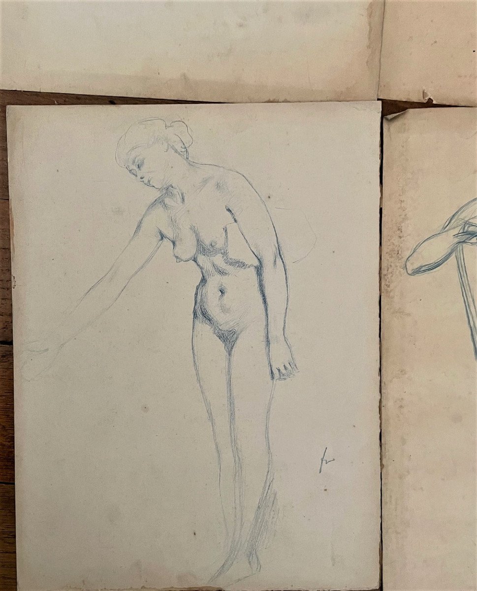 Set Of Drawings, Nude Women, Around 1900-photo-2