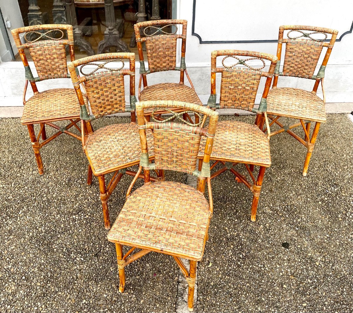 Série de Six Chaises En Rotin Coloré-photo-2