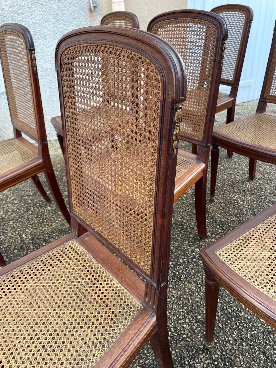 Eight Mahogany And Bronze Cane Chairs-photo-3