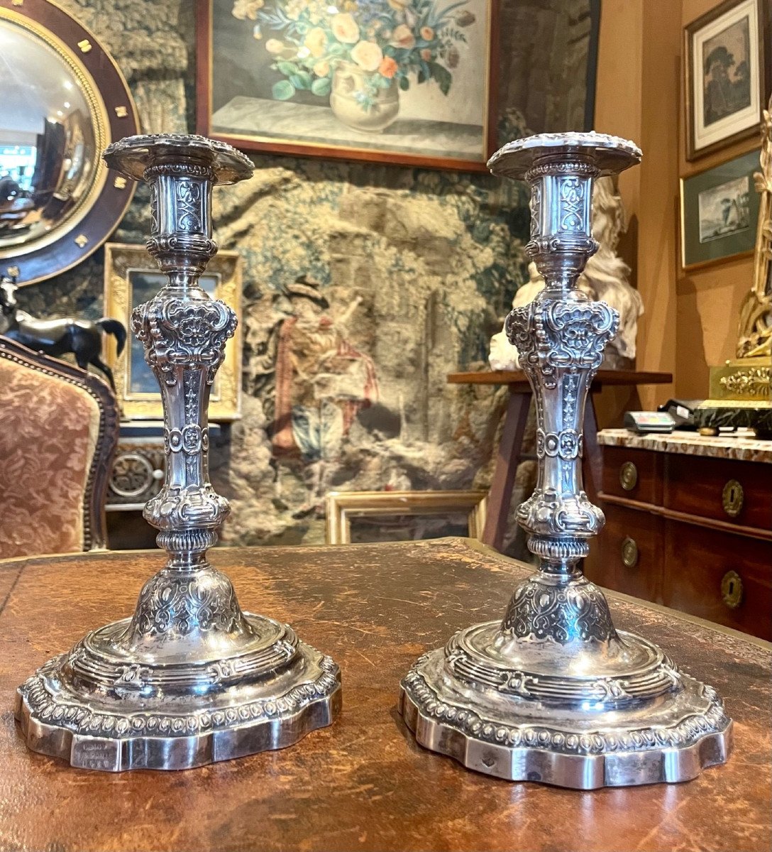 Pair Of Odiot Candlesticks In Sterling Silver