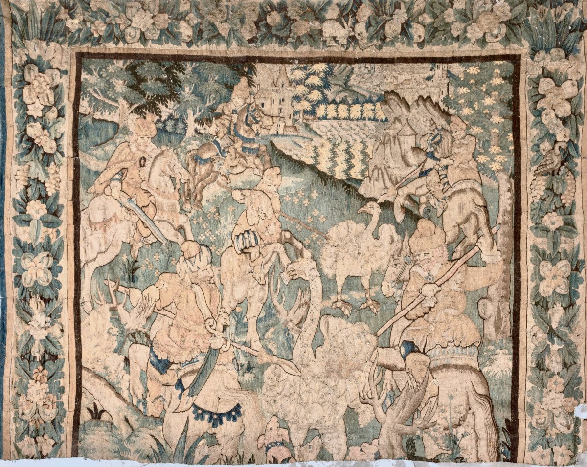 Tapestry "saracens On Horseback Hunting The Ostrich", Circa 1580