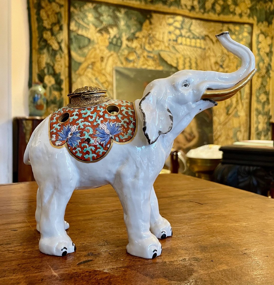 Porcelain Elephant Inkwell