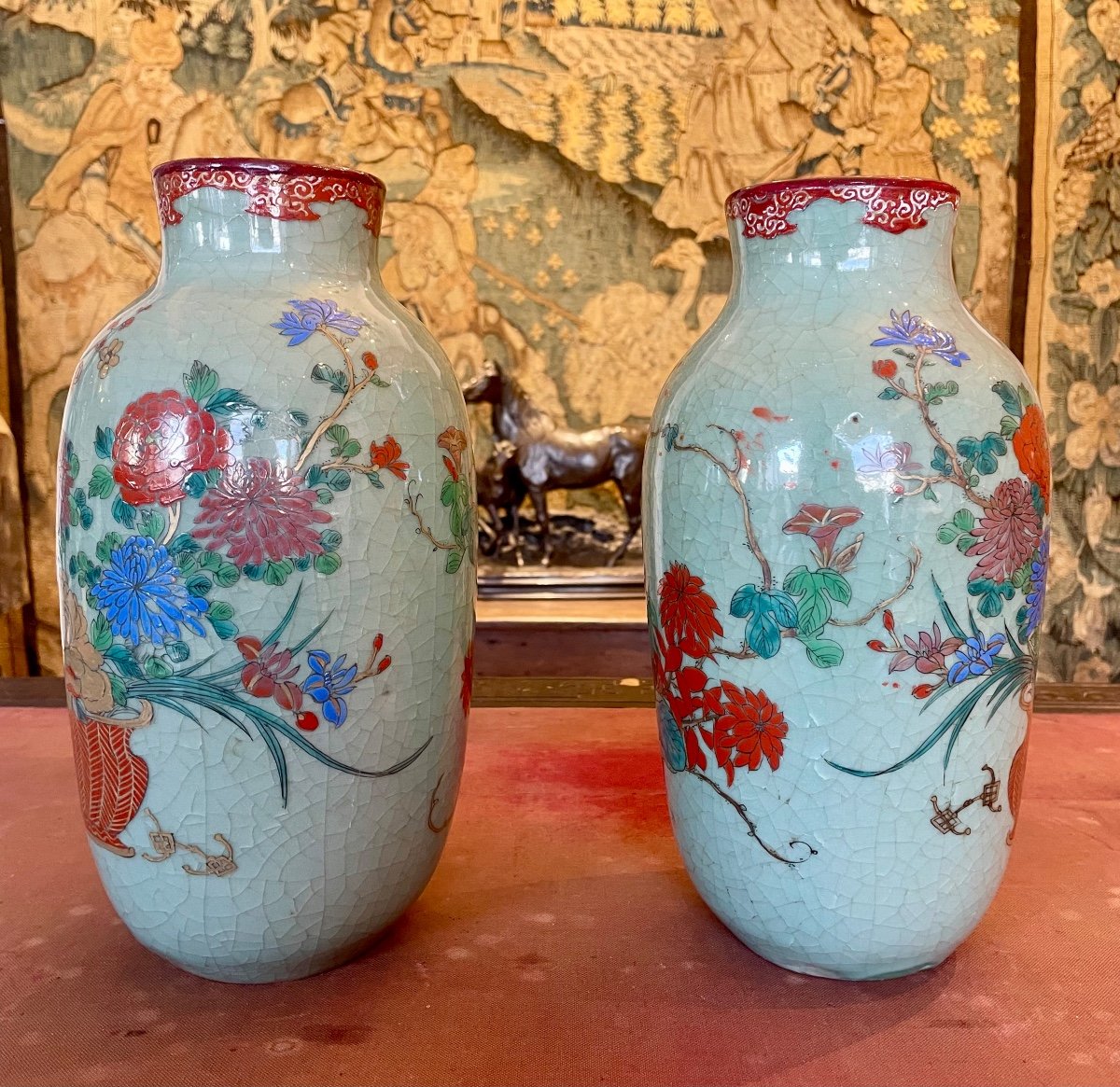 Pair Of Enameled Chinese Vases -photo-2