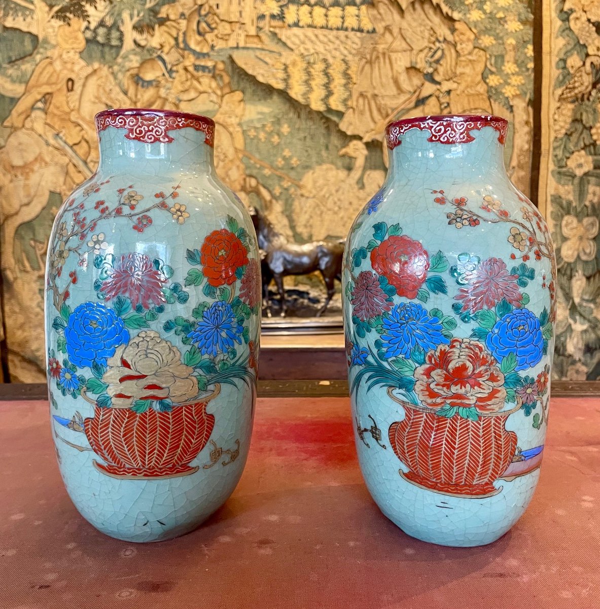 Pair Of Enameled Chinese Vases 