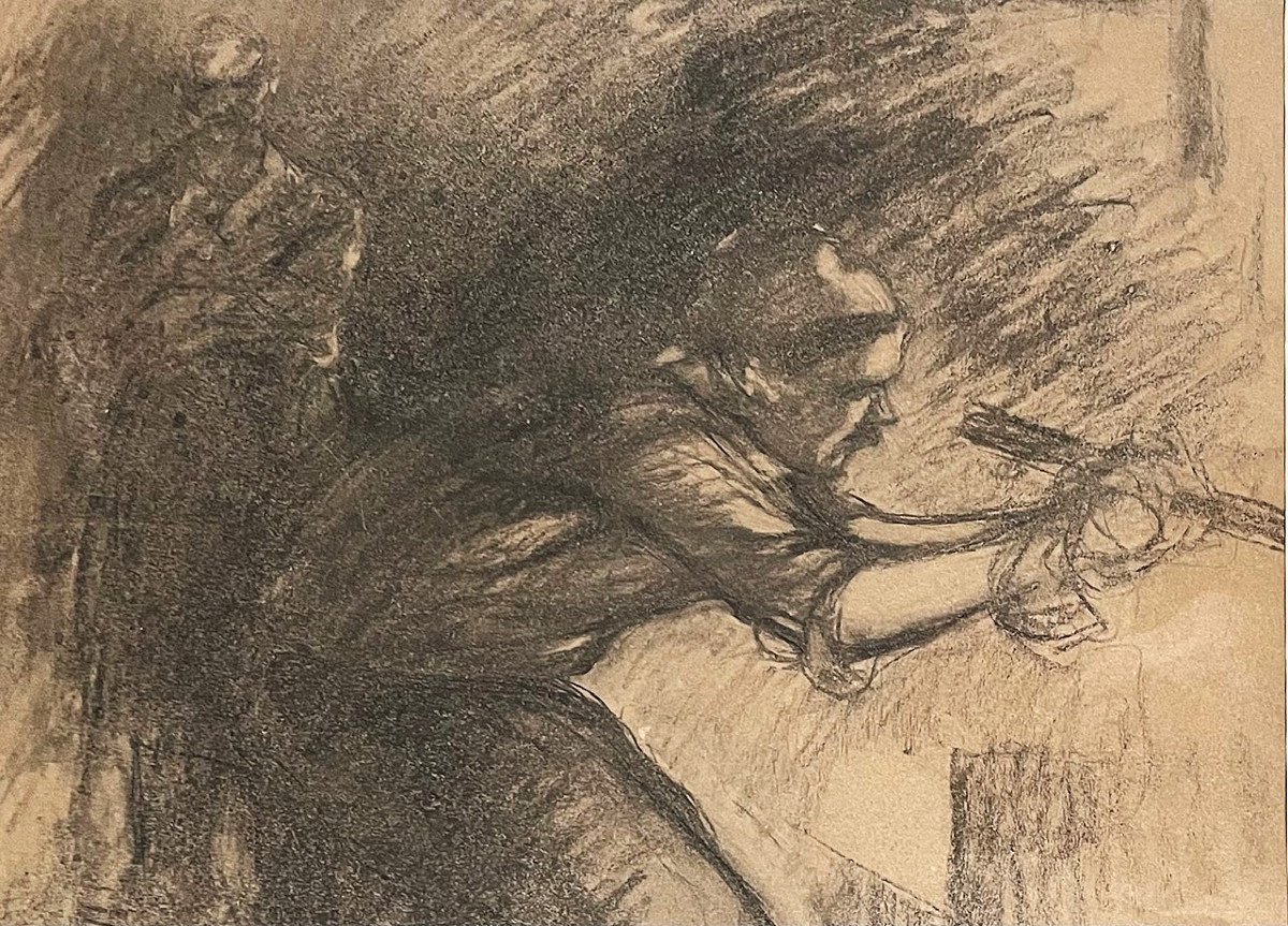 Le Souffleur De Verre, Dessin Signé Jules Adler 1918-photo-2