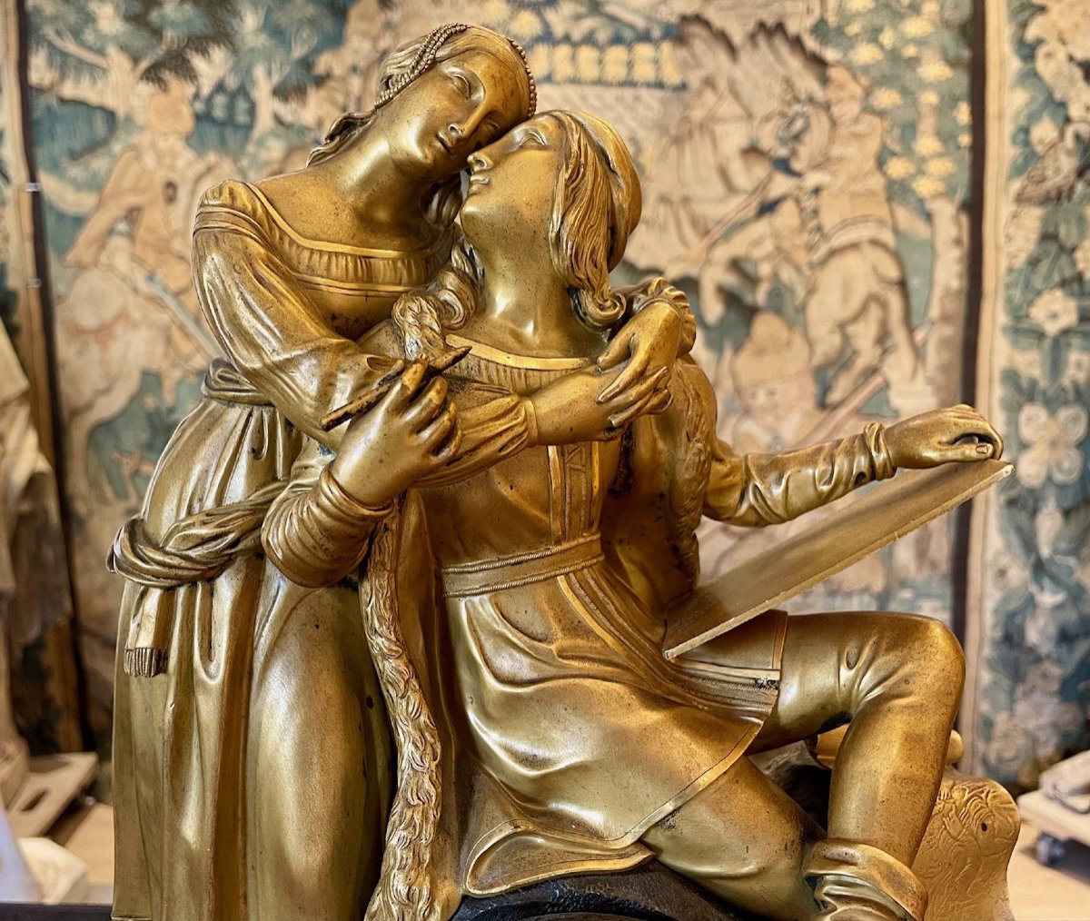 Raphael And His Muse Gilt Bronze Clock-photo-3