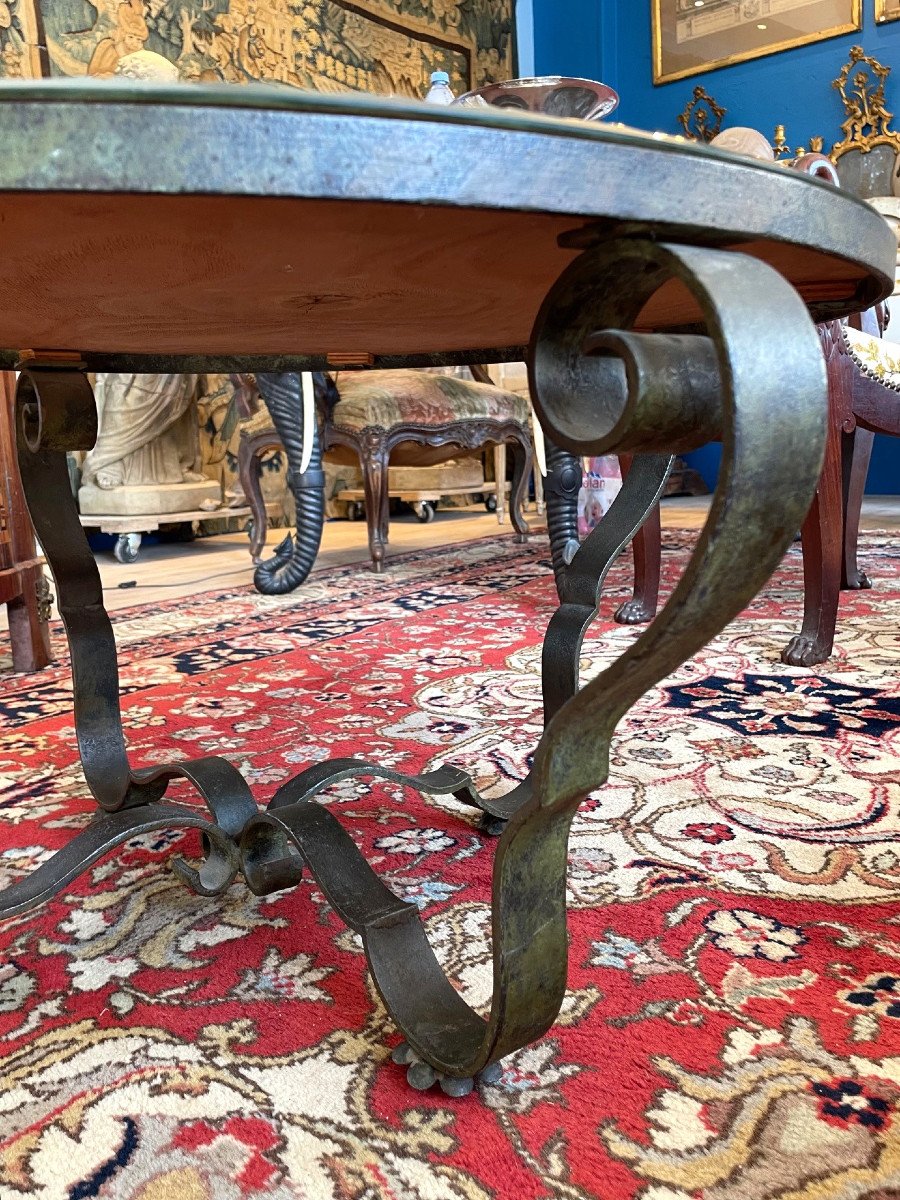 Art Deco Verre Eglomisé And Wrought Iron Pedestal Table-photo-1