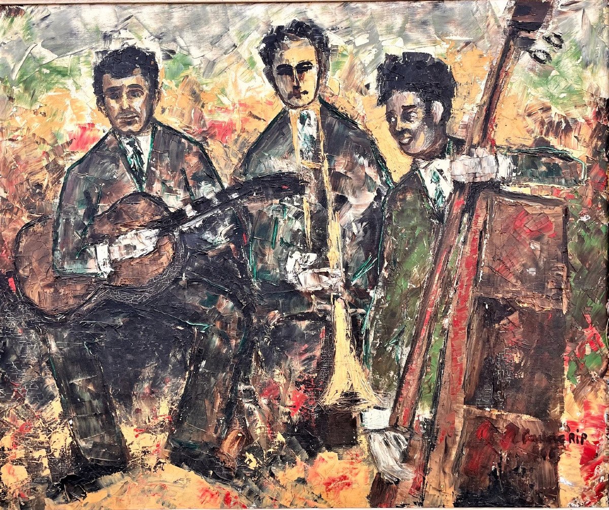 Les Jazzmen, Huile Sur Toile Signée Et Datée 66-photo-3