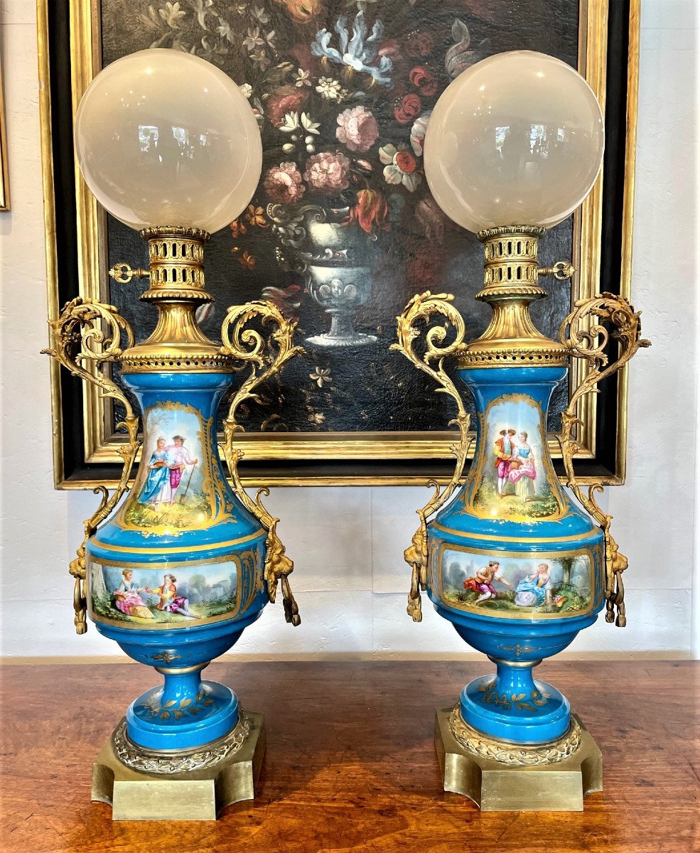 Pair Of Important Napoleon III Porcelain Lamps