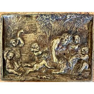 18th Century Bronze Plaque, Loves And Fauna 