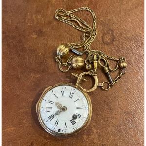 18th Century Gold Watch And Its Chatelaine Signed Julien Leroy
