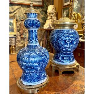 Two 17th Century Delft Vases Mounted As Lamps
