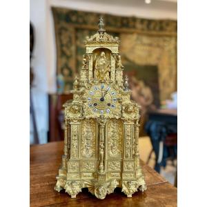 Neo-gothic Gilt Bronze Clock