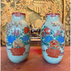 Paire De Vases Chine émaillés 