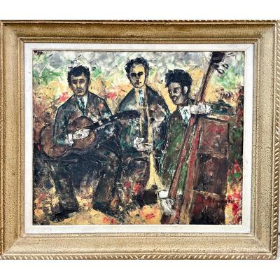 The Jazzmen, Oil On Canvas Signed And Dated 66