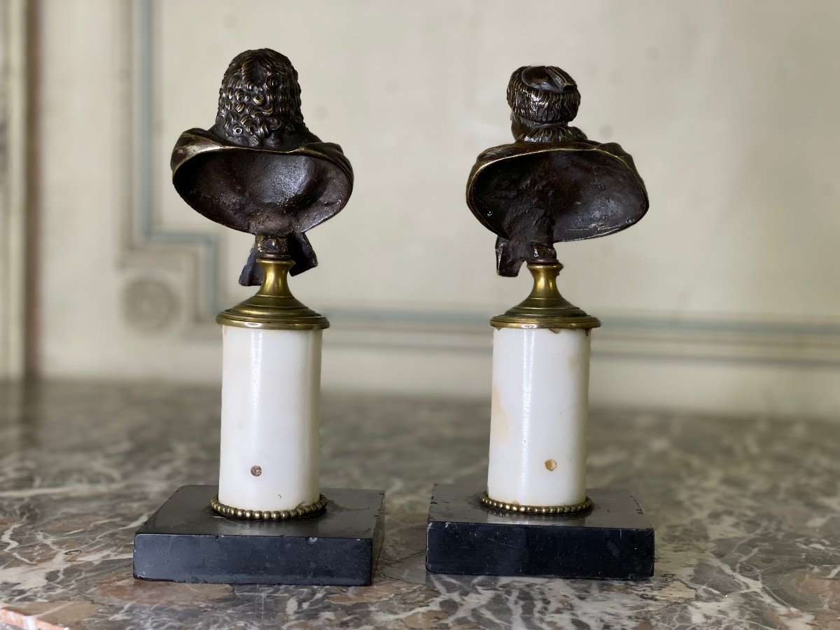 Pair Of Bronze Busts, Rousseau And Voltaire, Circa 1800-photo-4