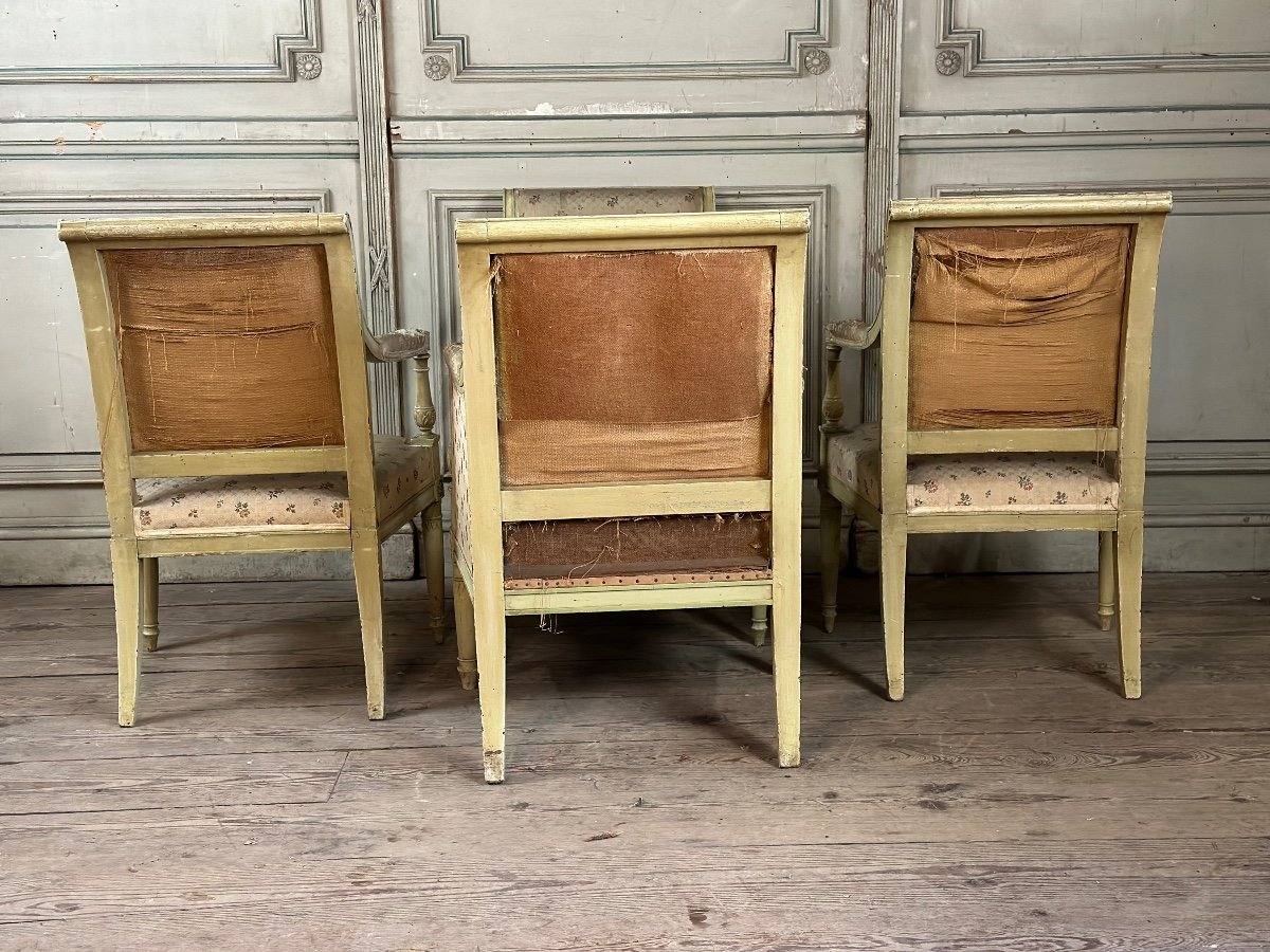 3 Fauteuils Et Une Bergère D’époque Directoire, France Fin Du XVIIIème Siècle  -photo-3