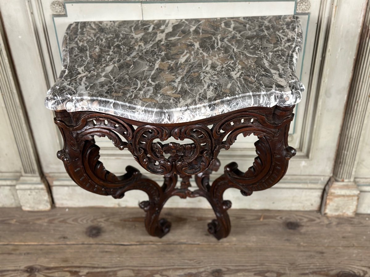 Louis XV Console In Carved Wood, Gray Ardennes Marble, Eighteenth Century-photo-5