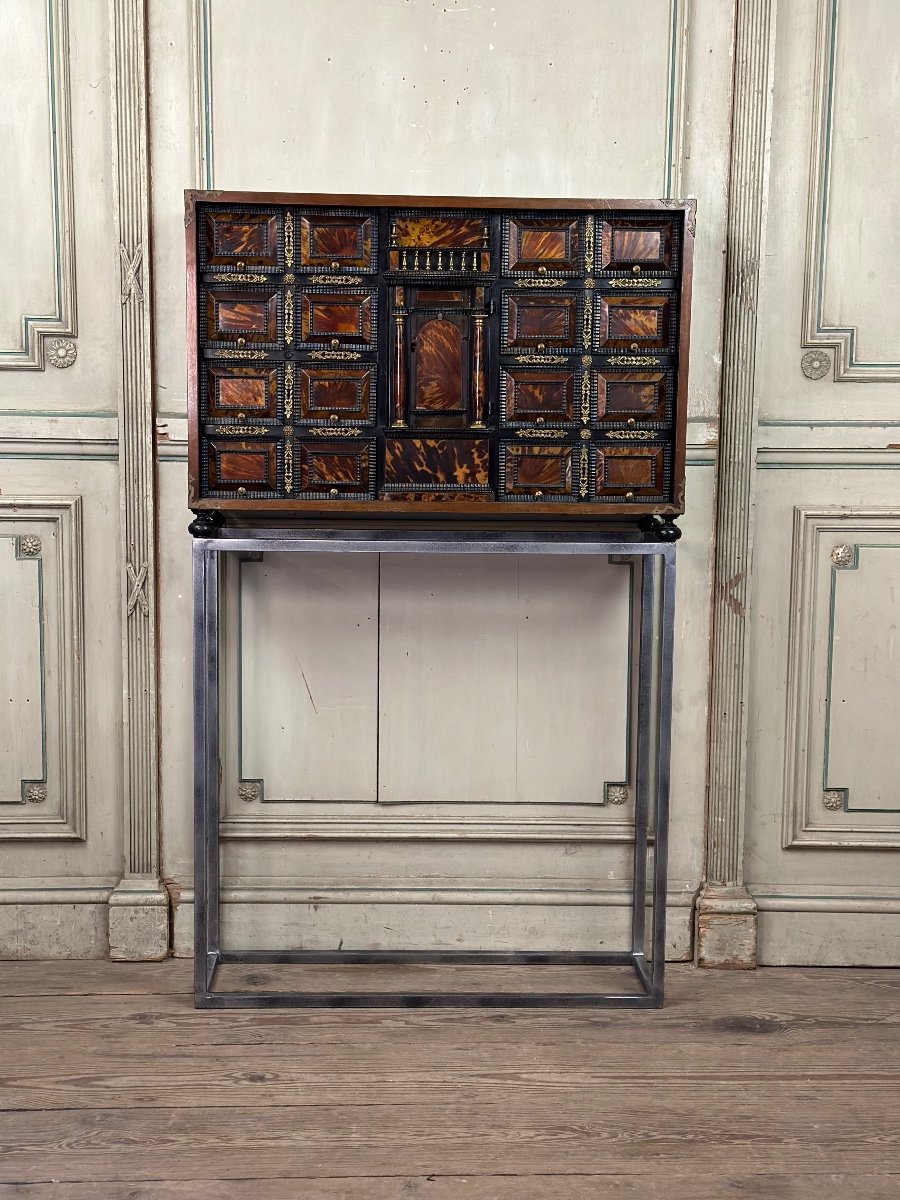 Cabinet In Blackened Wood And Blonde Tortoiseshell, Italy Late XVIIth Century-photo-3