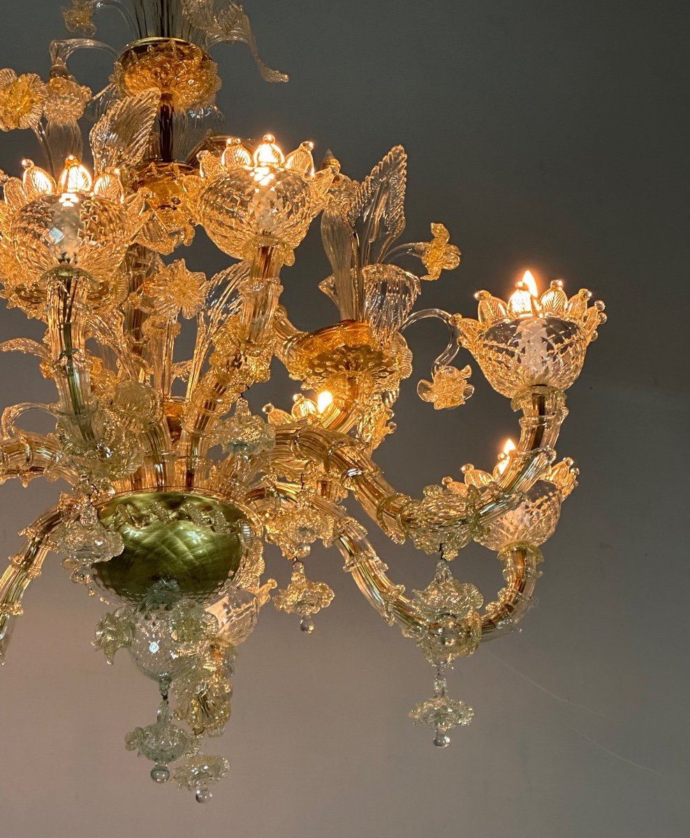 Rezzonico Venetian Chandelier In Golden Murano Glass Circa 1920-photo-3