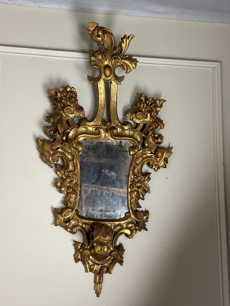 Paire De Miroirs En Bois Sculpté Et Doré, Italie XIXème Siècle -photo-3