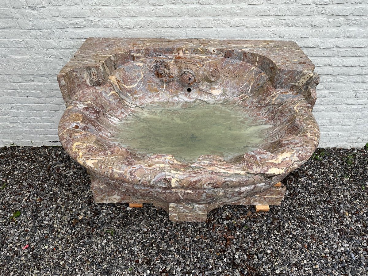 Impressive Fountain Basin And Its Base In Gray Ardennes Marble, Eighteenth Century-photo-2