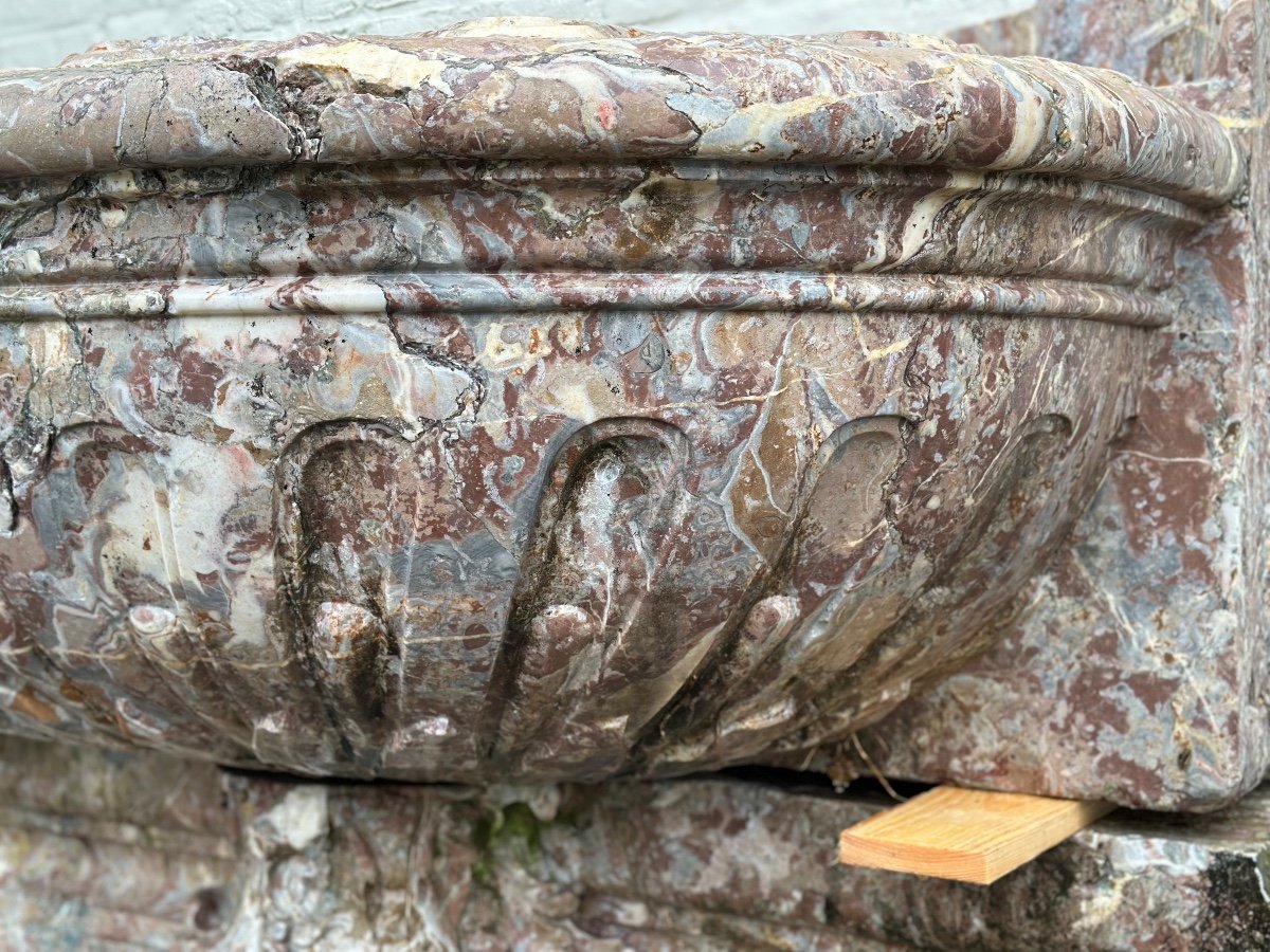 Impressive Fountain Basin And Its Base In Gray Ardennes Marble, Eighteenth Century-photo-5