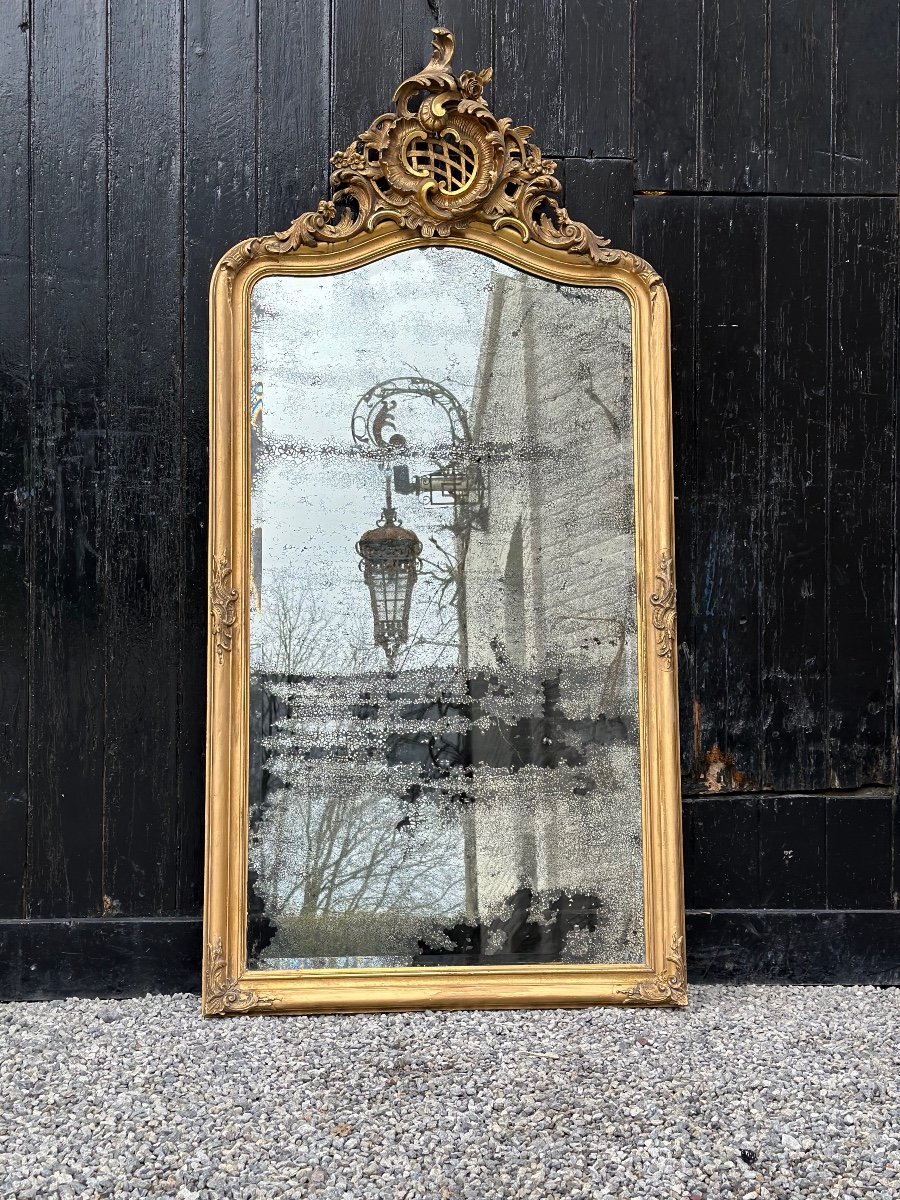 Louis XV Style Mirror In Stuccoed And Gilded Wood Around 1900-photo-4