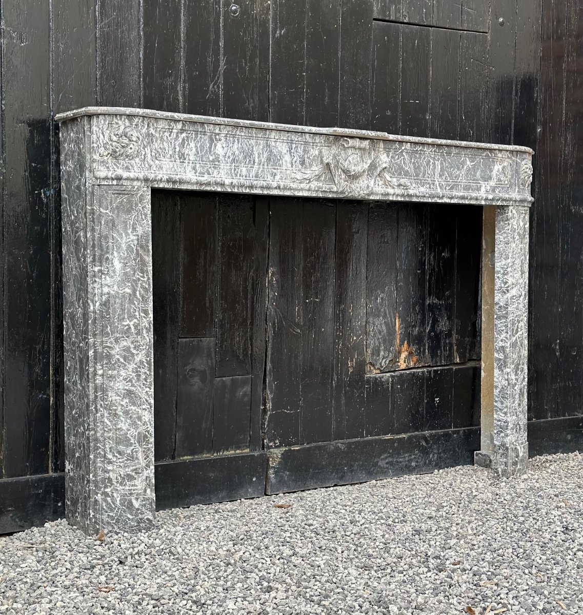 Louis XVI Fireplace In Gray Marble Saint Anne, Eighteenth Century