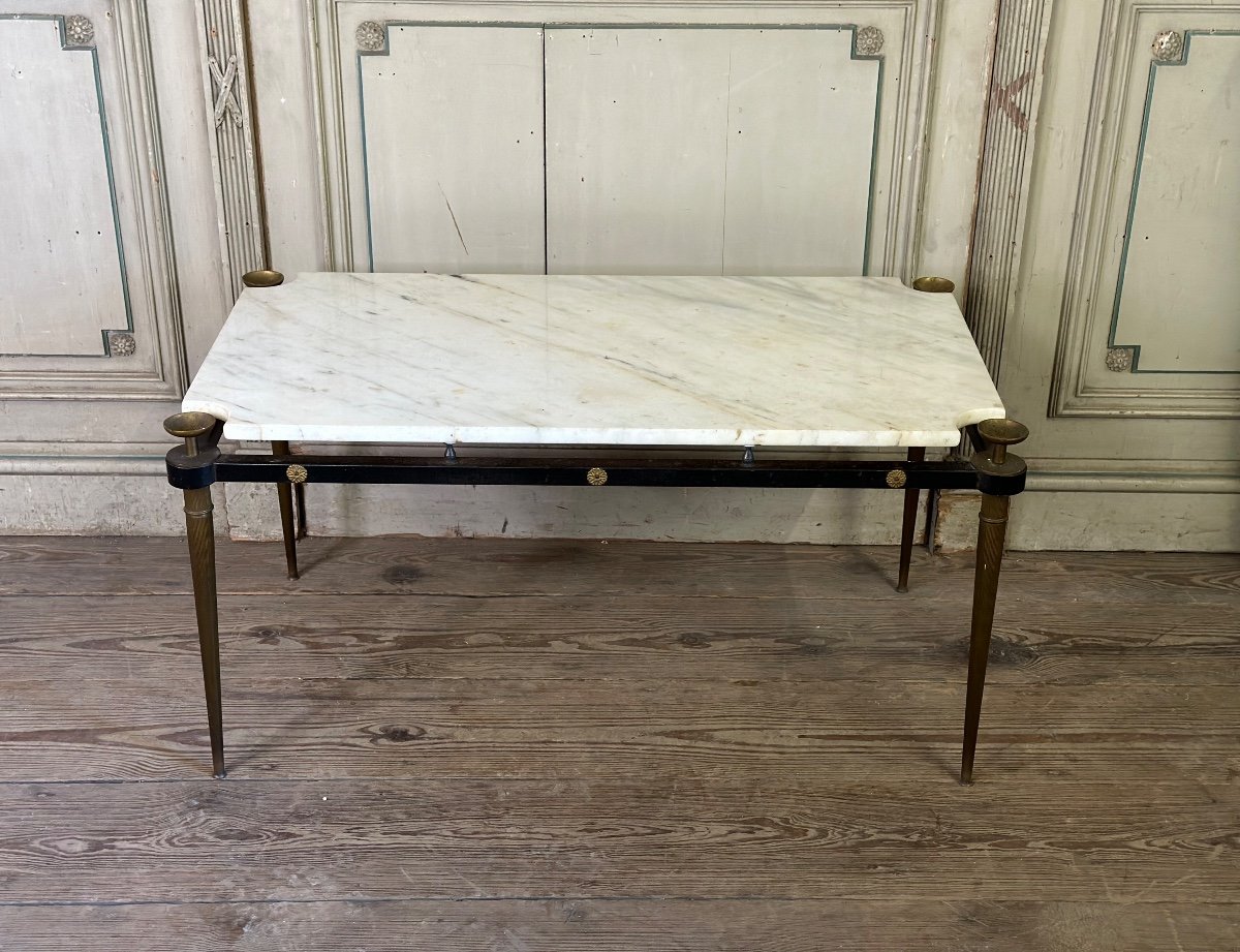 Coffee Table In Brass And Carrara Marble Circa 1950