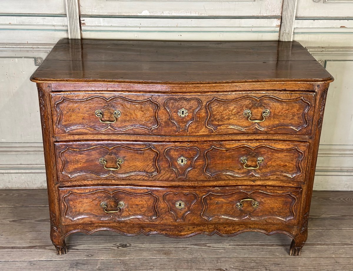 Louis XV Commode In Carved Oak, Eighteenth Century-photo-4