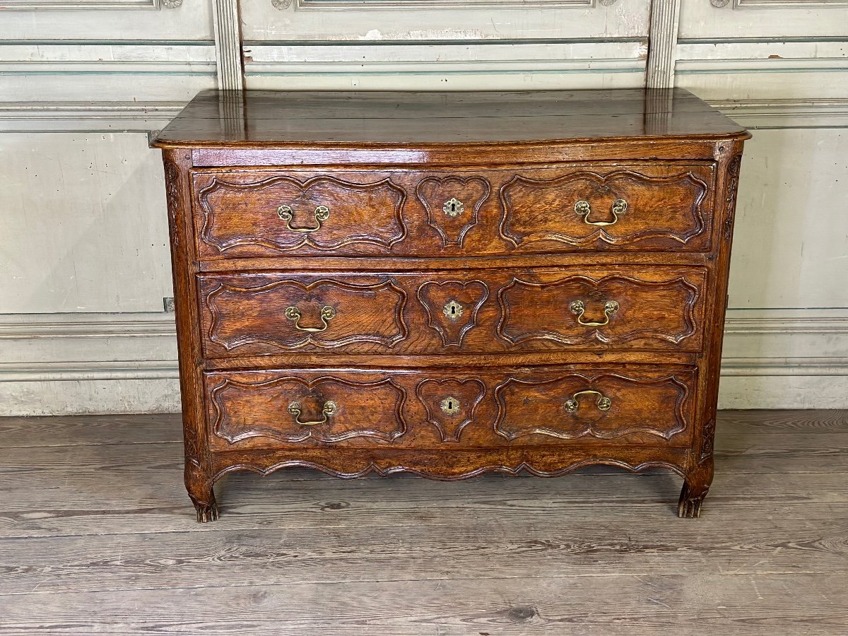 Louis XV Commode In Carved Oak, Eighteenth Century-photo-3