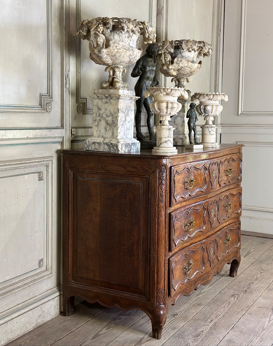 Louis XV Commode In Carved Oak, Eighteenth Century-photo-7