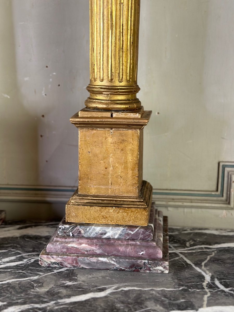 Pair Of Columns In Carved And Gilded Wood Eighteenth Century-photo-3