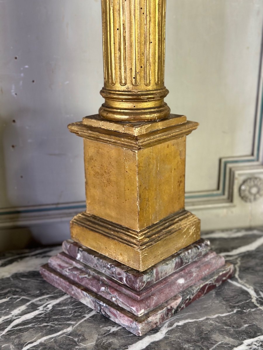 Pair Of Columns In Carved And Gilded Wood Eighteenth Century-photo-4