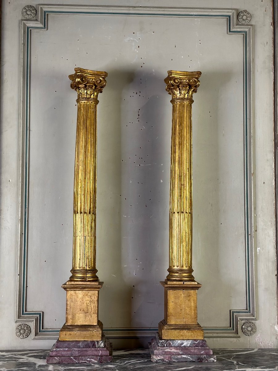 Pair Of Columns In Carved And Gilded Wood Eighteenth Century-photo-7