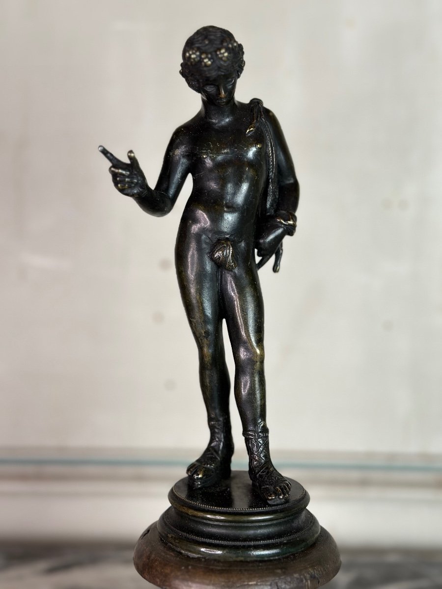 Narcisse, Bronze D’après L’antique Sur Un Socle En Bois, Vers 1880-photo-3