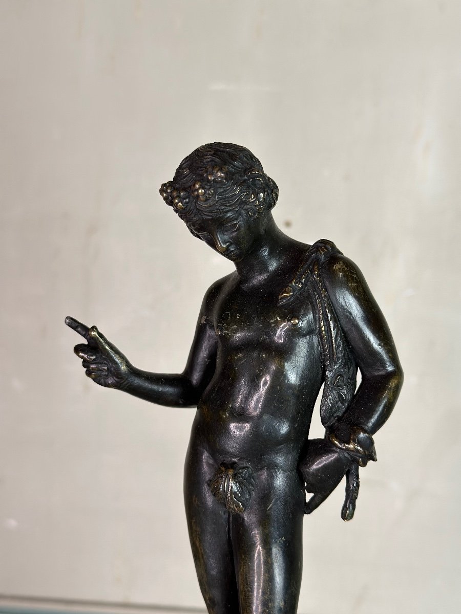 Narcisse, Bronze D’après L’antique Sur Un Socle En Bois, Vers 1880-photo-1