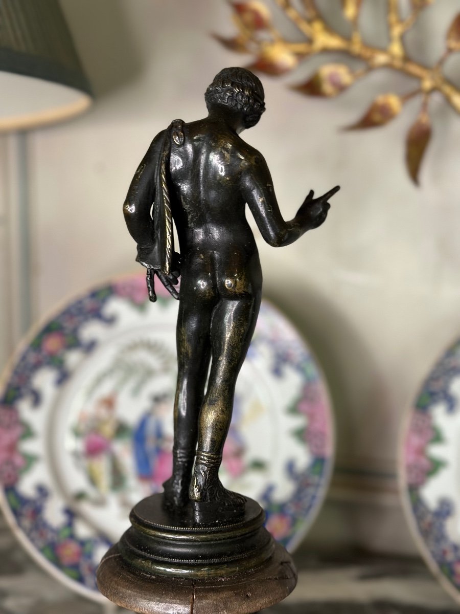 Narcisse, Bronze D’après L’antique Sur Un Socle En Bois, Vers 1880-photo-2