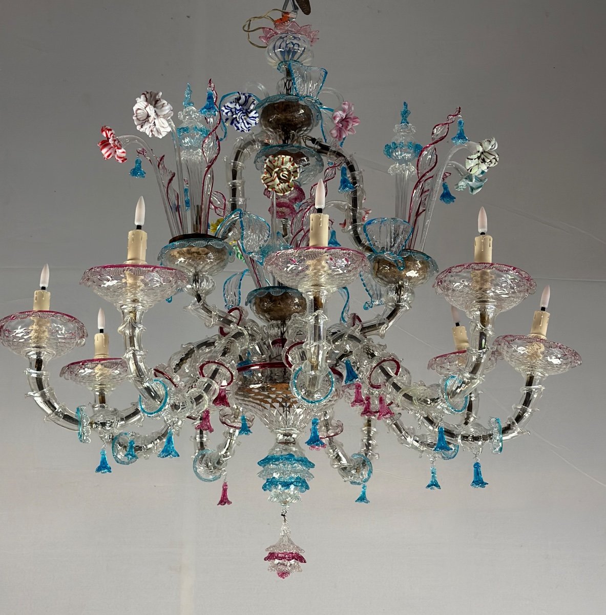 Rezzonico Venetian Chandelier In Multicolored Murano Glass Circa 1920-photo-2