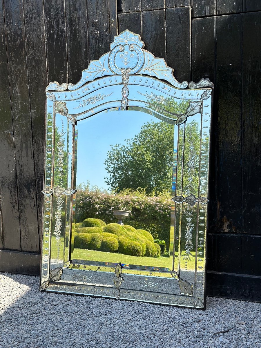 Napoleon III Mirror In Cut And Engraved Venice Glass Circa 1880