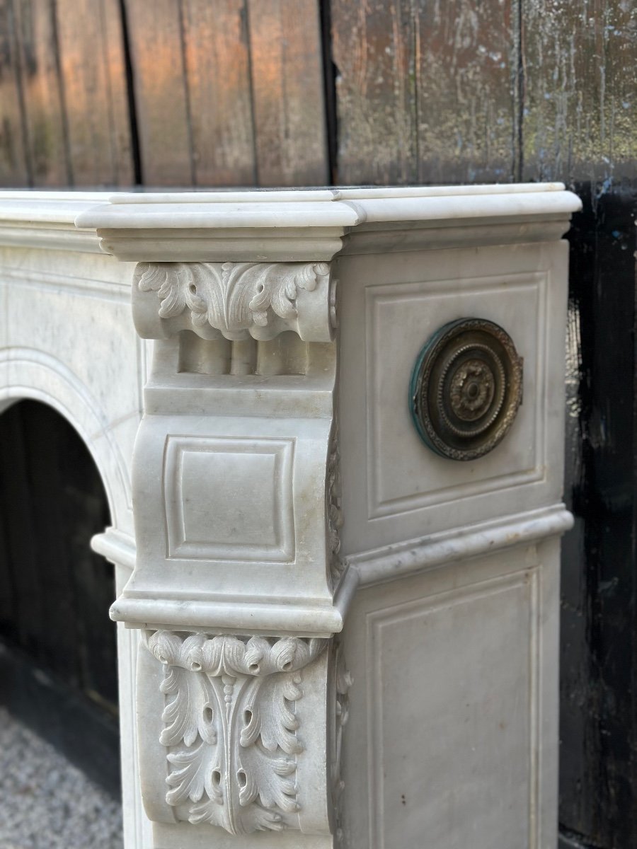 Napoleon III Fireplace In Carrara Marble, Circa 1880-photo-2