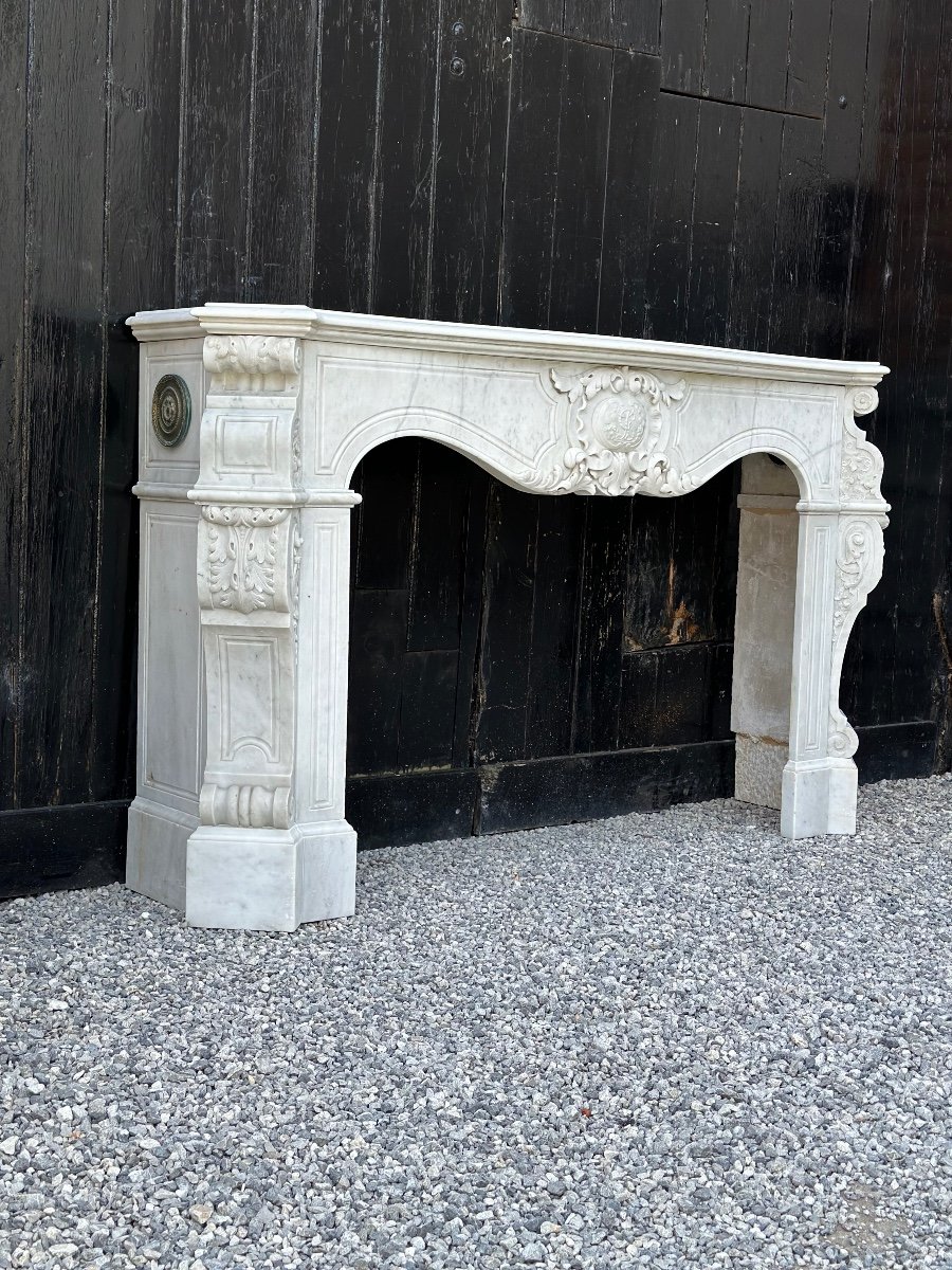 Napoleon III Fireplace In Carrara Marble, Circa 1880-photo-3