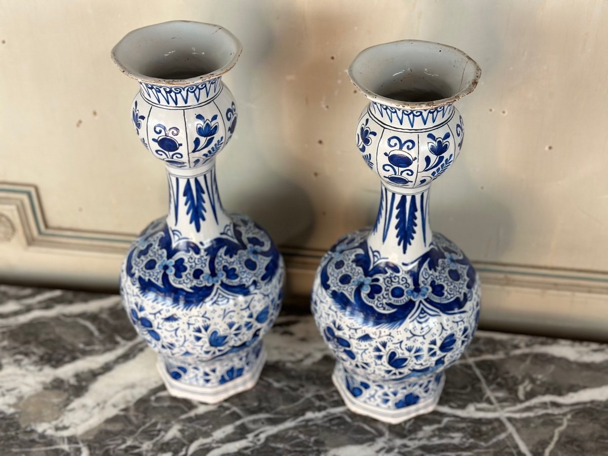 Pair Of Tulipieres In Delft Earthenware, XIXth Century-photo-4