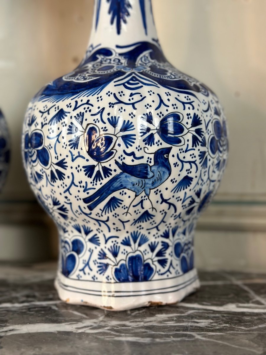 Pair Of Tulipieres In Delft Earthenware, XIXth Century-photo-2